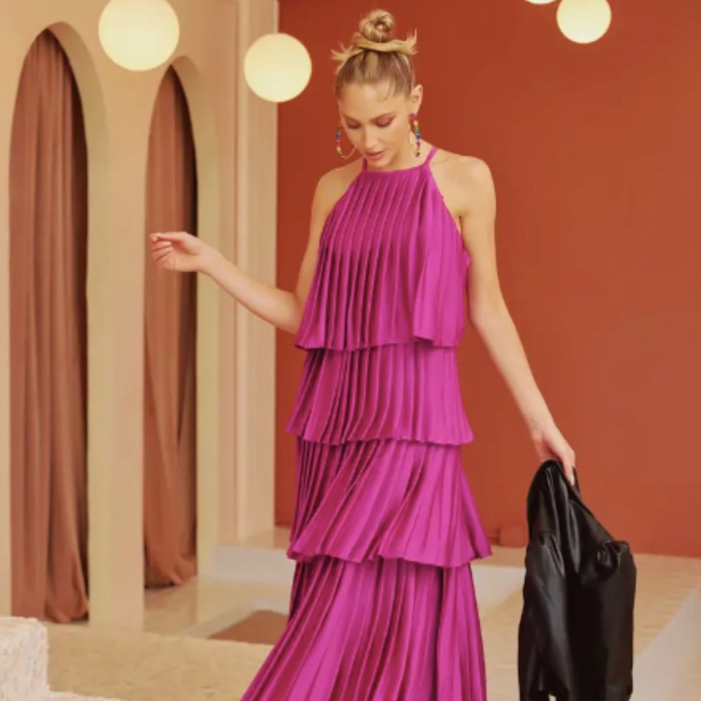 NWT | Strut & Bolt | Pleated Satin Tiered Maxi Dress